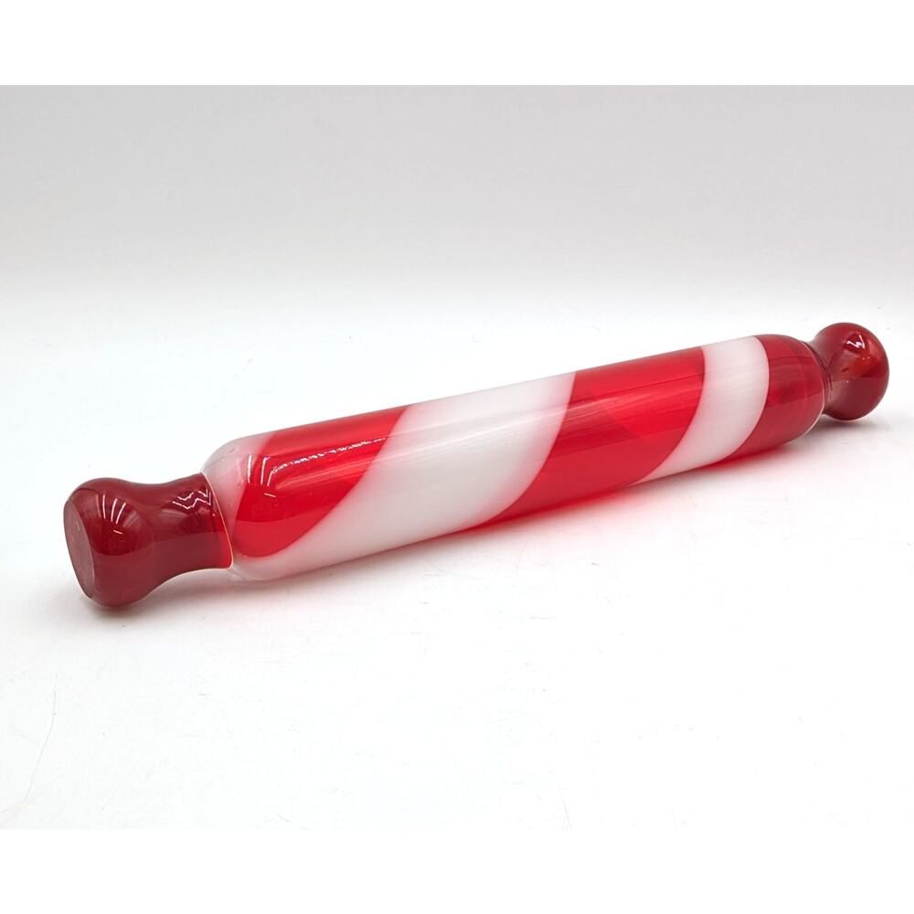 Handblown Red and White Candy Cane Swirl Glass Rolling Pin